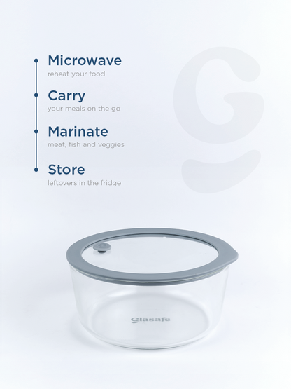 Borosilicate Glass Mixing Bowl with Leak-Proof Lid and Air-vent – 950ml Soothing Slate
