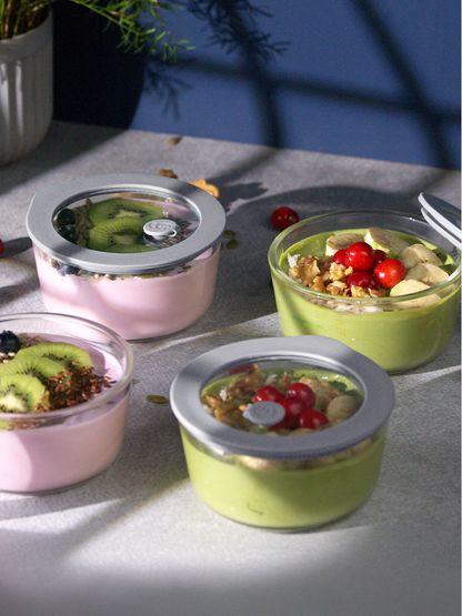 Borosilicate Glass Serving Bowl with Airtight-lid & Air-vent – 500ml Soothing Slate