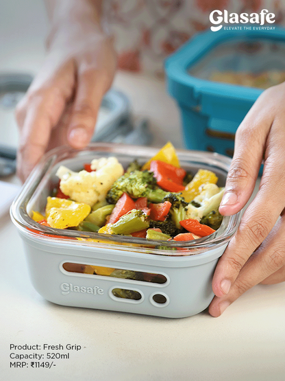 Glasafe Eat Light Combo with Lunch bag Set of 3 (Tiffin: 320mlx1 + 520mlx1)