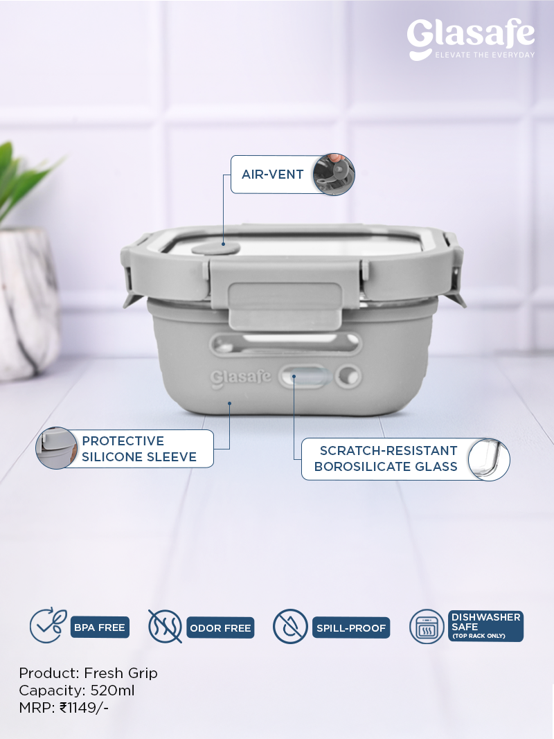 Glasafe Eat Light Combo with Lunch bag Set of 3 (Tiffin: 320mlx1 + 520mlx1)