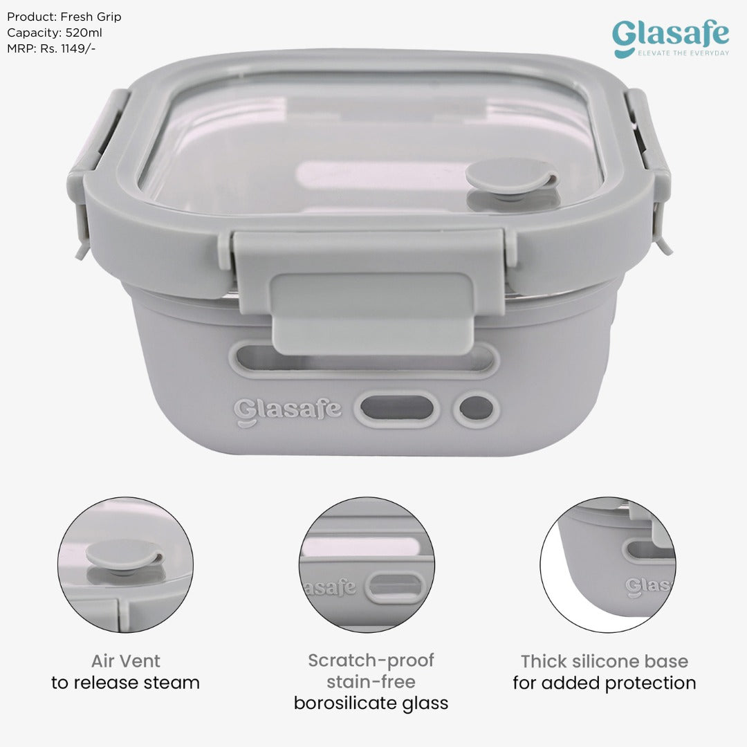 Glasafe Eat Light Combo with Lunch bag Set of 3 (Tiffin: 320mlx1 + 520mlx1)