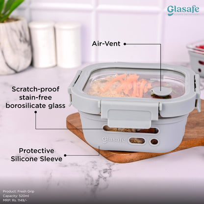 Glasafe Eat Light Combo with Lunch bag Set of 3 (Tiffin: 320mlx1 + 520mlx1)