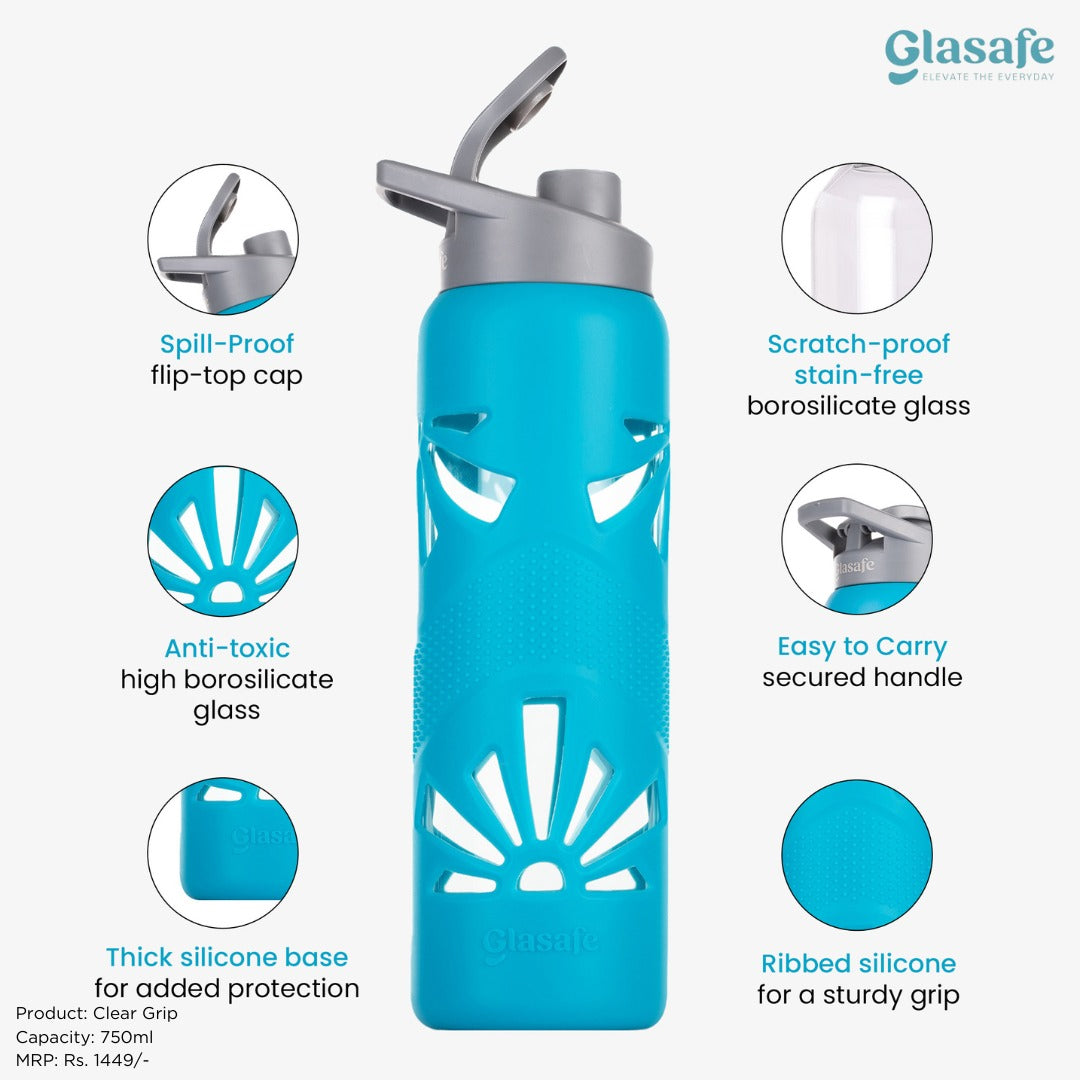 Glasafe Office Meal Combo with Lunch Bag Set of 5 (Tiffin: 320mlx1 + 520mlx2 + Bottle: 750ml)