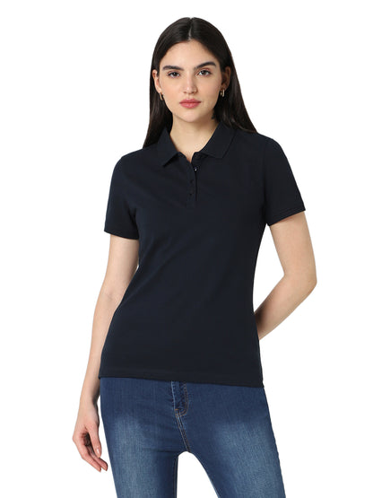 Vero Moda Solid/Plain Polo - Navy Blue