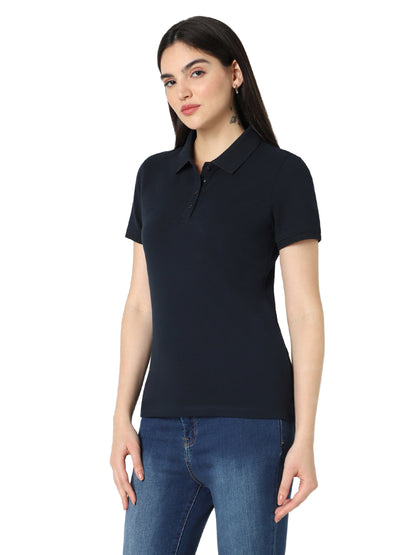 Vero Moda Solid/Plain Polo - Navy Blue