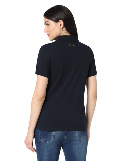 Vero Moda Solid/Plain Polo - Navy Blue
