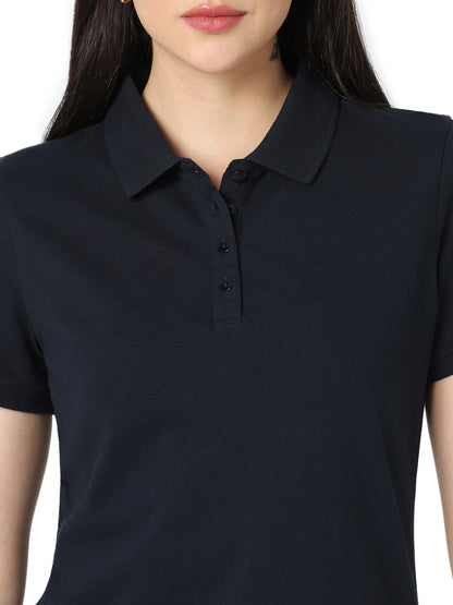 Vero Moda Solid/Plain Polo - Navy Blue