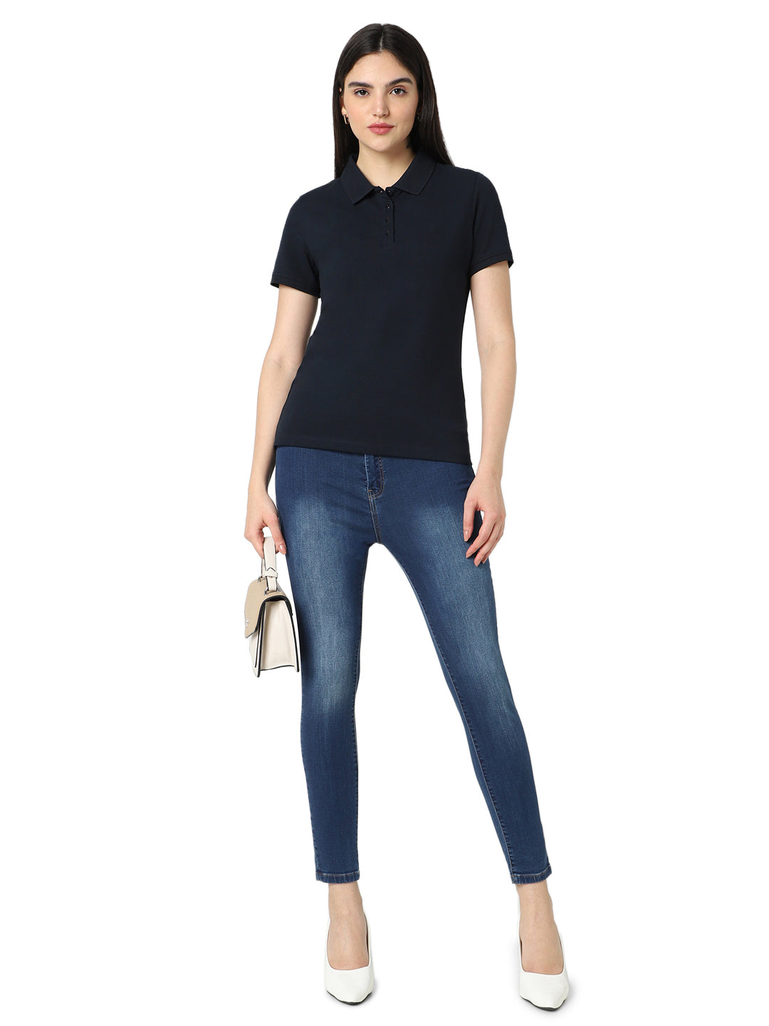 Vero Moda Solid/Plain Polo - Navy Blue
